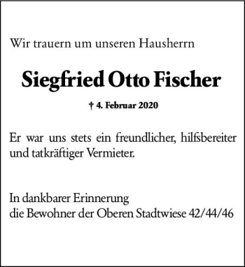 Traueranzeige von Siegfried Otto Fischer von vrm-trauer