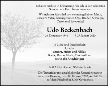 Traueranzeige von Udo Beckenbach von vrm-trauer