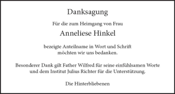 Traueranzeige von Anneliese Hinkel von vrm-trauer