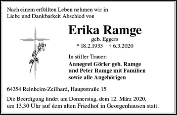 Traueranzeige von Erika Ramge von vrm-trauer