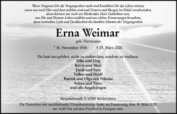Traueranzeige von Erna Weimar von vrm-trauer