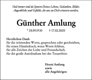 Traueranzeige von Günther Amlung von vrm-trauer