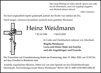 Traueranzeige von Heinz Weidmann von vrm-trauer