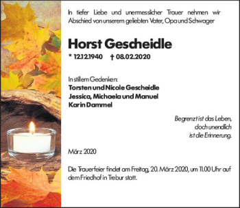 Traueranzeige von Horst Gescheidle von vrm-trauer