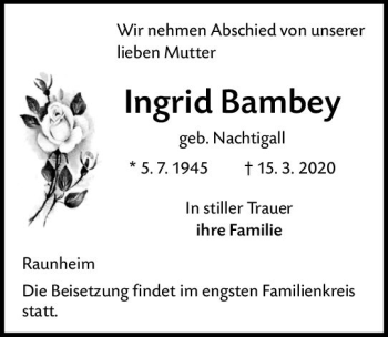 Traueranzeige von Ingrid Bambey von vrm-trauer