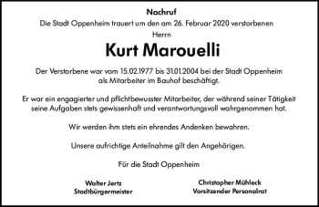 Traueranzeige von Kurt Marouelli von vrm-trauer