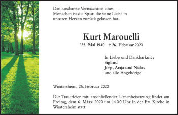Traueranzeige von Kurt Marouelli von vrm-trauer