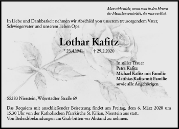 Traueranzeige von Lothar Kafitz von vrm-trauer