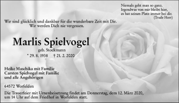 Traueranzeige von Marlis Spielvogel von vrm-trauer