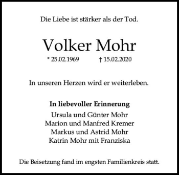 Traueranzeige von Volker Mohr von vrm-trauer