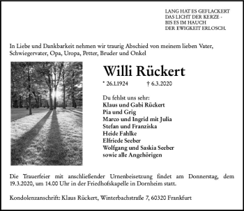 Traueranzeige von Willi Rücken von vrm-trauer