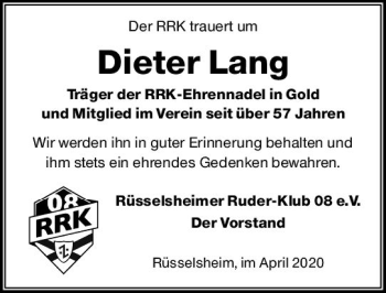 Traueranzeige von Dieter Lang von vrm-trauer