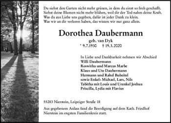 Traueranzeige von Dorothea Daubermann von vrm-trauer