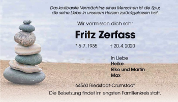 Traueranzeige von Fritz Zerfass von vrm-trauer