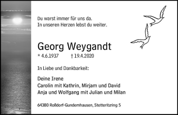 Traueranzeige von Georg Weygandt von vrm-trauer