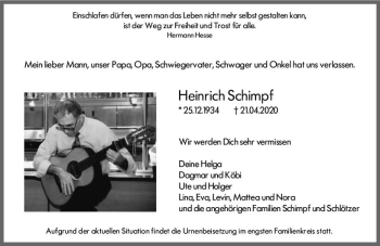 Traueranzeige von Heinrich Schimpf von vrm-trauer