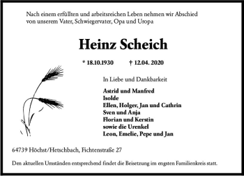 Traueranzeige von Heinz Scheich von vrm-trauer