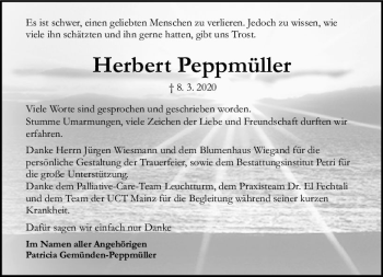 Traueranzeige von Herbert Peppmüller von vrm-trauer