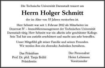 Traueranzeige von Holger Schmitt von vrm-trauer
