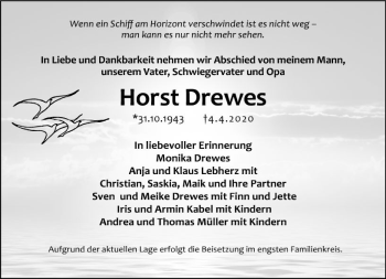 Traueranzeige von Horst Drewes von vrm-trauer