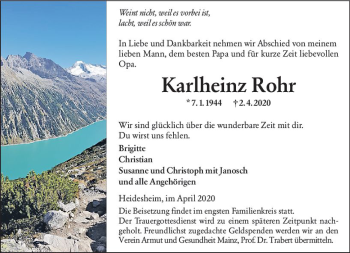 Traueranzeige von Karlheinz Rohr von vrm-trauer