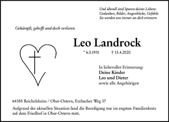 Traueranzeige von Leo Landrock von vrm-trauer