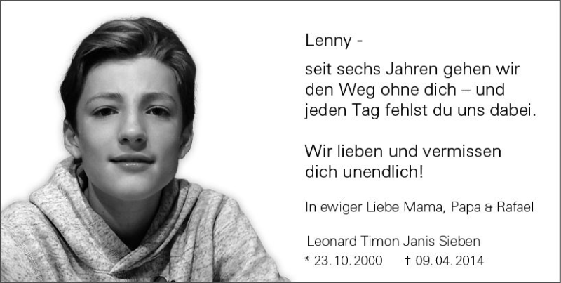 Traueranzeige für Leonard Timon Janis Sieben vom 09.04.2020 aus vrm-trauer