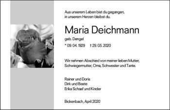 Traueranzeige von Maria Deichmann von vrm-trauer