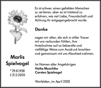 Traueranzeige von Marlis Spielvogel von vrm-trauer