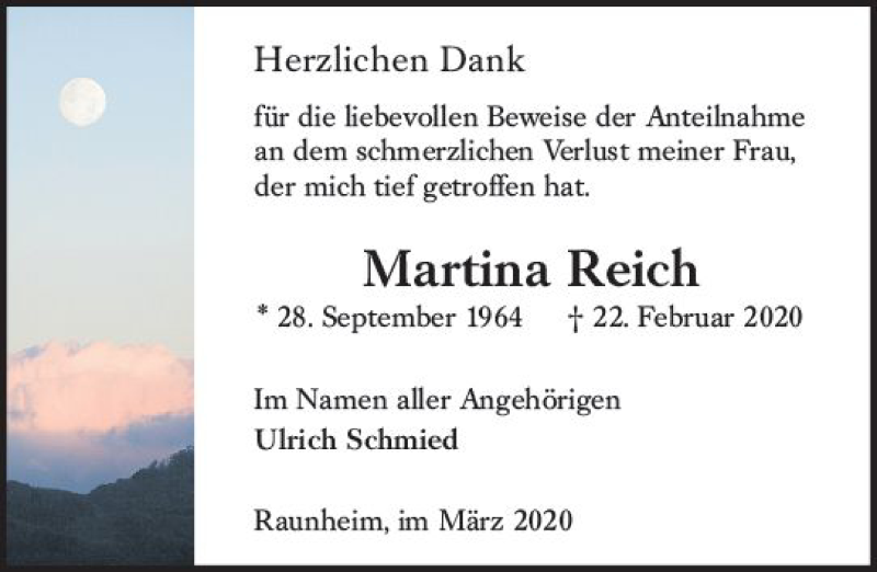  Traueranzeige für Martina Reich vom 28.03.2020 aus vrm-trauer