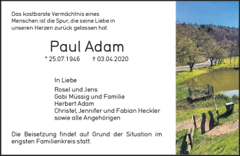 Traueranzeige von Paul Adam von vrm-trauer