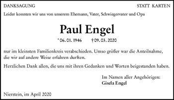 Traueranzeige von Paul Engel von vrm-trauer