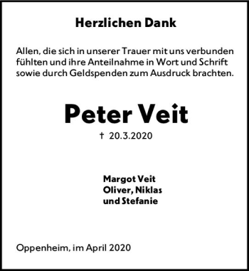Traueranzeige von Peter Veit von vrm-trauer