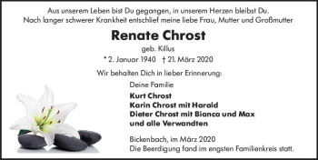Traueranzeige von Renate Chrost von vrm-trauer