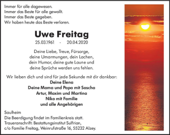 Traueranzeige von Uwe Freitag von vrm-trauer