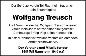 Traueranzeige von Wolfgang Treusch von vrm-trauer