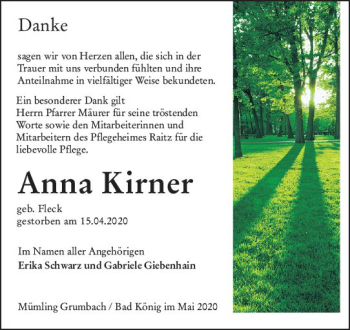 Traueranzeige von Anna Kirner von vrm-trauer