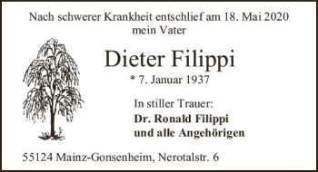 Traueranzeige von Dieter Filippi von vrm-trauer