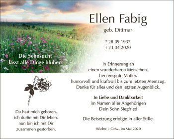 Traueranzeige von Ellen Fabig von vrm-trauer