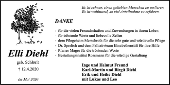 Traueranzeige von Elli Diehl von vrm-trauer
