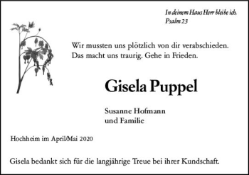 Traueranzeige von Gisela Puppel von vrm-trauer