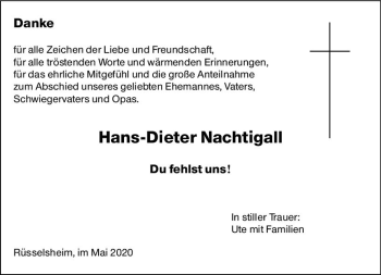 Traueranzeige von Hans-Dieter Nachtigall von vrm-trauer