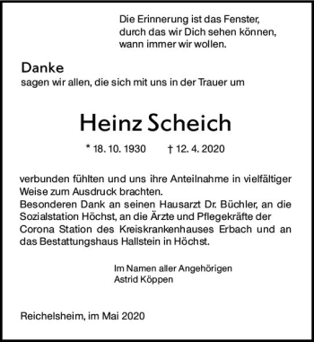 Traueranzeige von Heinz Scheich von vrm-trauer