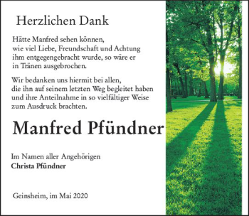 Traueranzeige von Manfred Pfündner von vrm-trauer