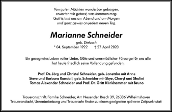 Traueranzeige von Marianne Schneider von vrm-trauer