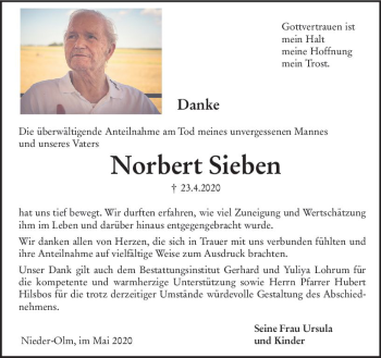 Traueranzeige von Norbert Sieben von vrm-trauer