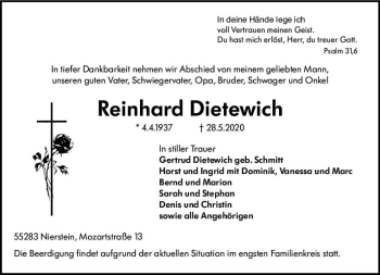 Traueranzeige von Reinhard Dietewich von vrm-trauer