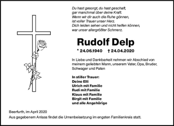 Traueranzeige von Rudolf Delp von vrm-trauer