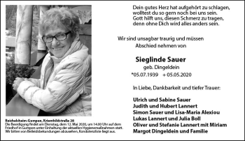 Traueranzeige von Sieglinde Sauer von vrm-trauer