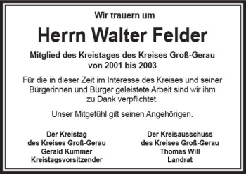 Traueranzeige von Walter Felder von vrm-trauer